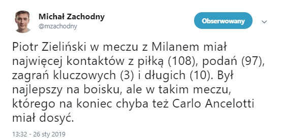 STATYSTYKI Piotra Zielińskiego w meczu z Milanem!